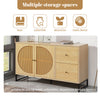 Rattan Sideboard Storage Cabinet Wooden Side Cabinet with 2 Doors 2 Drawers HT