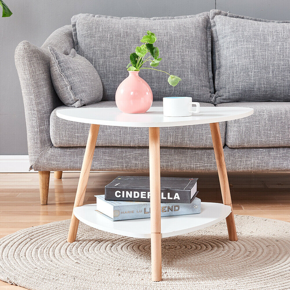 2 Tier Sofa Side Table Corner Table End Tea Wood Legs Living Room Home White UK