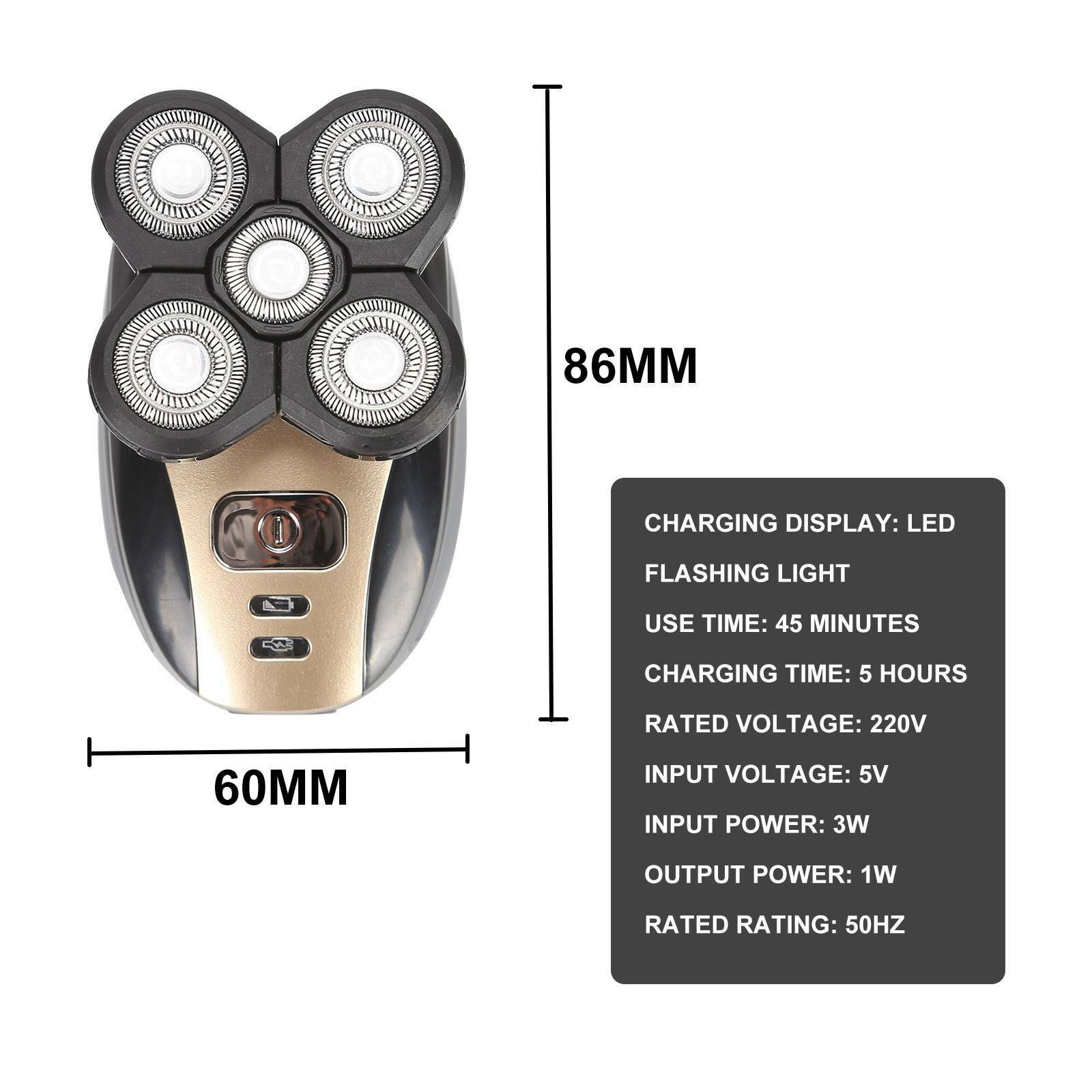 Men Electric Shaver Rechargeable Bald Head Razor 5 In 1 4D Rotary Beard Trimmer