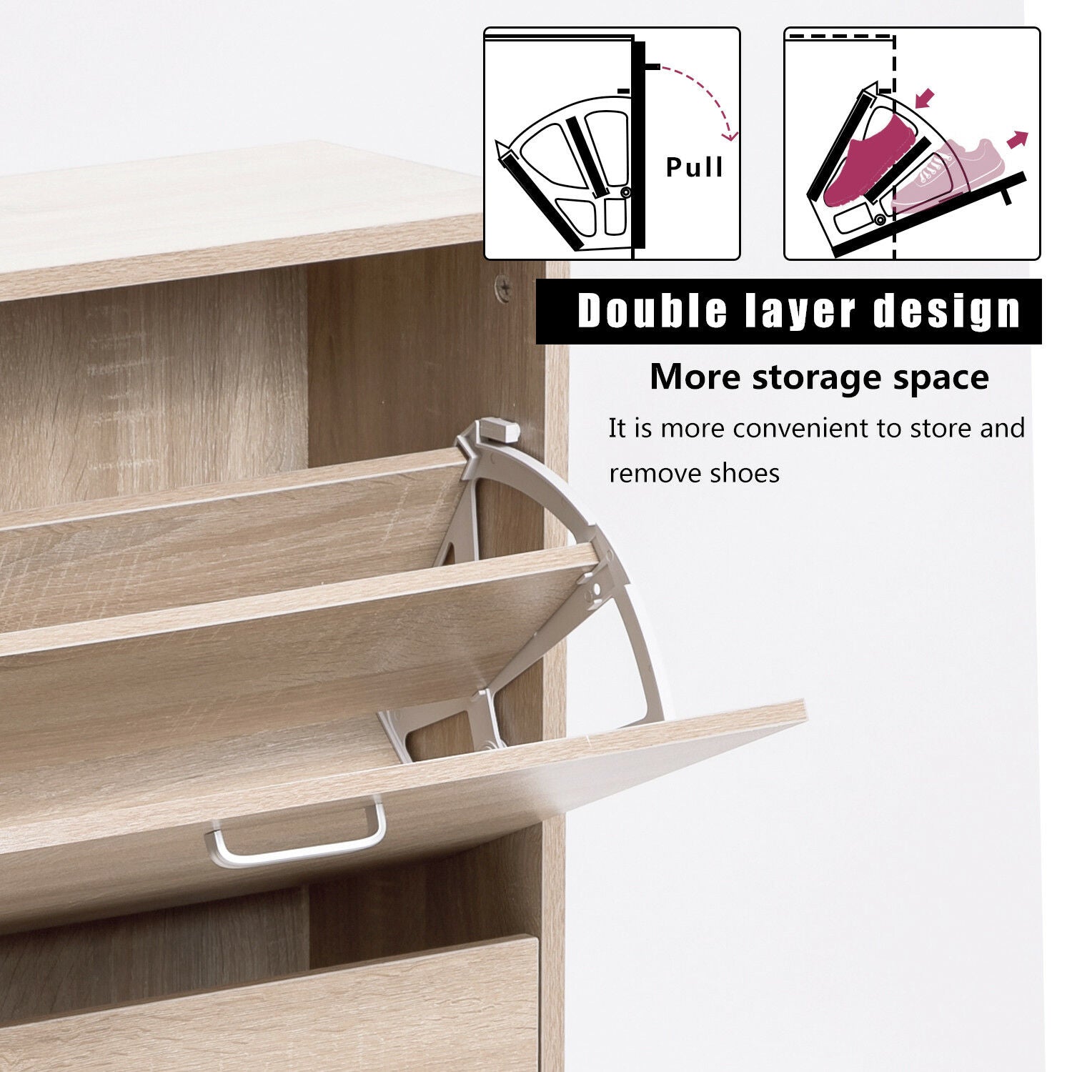 3 Drawer Shoe Cabinet Storage Rack Hallway Cupboard Stand Unit Wooden Footwear