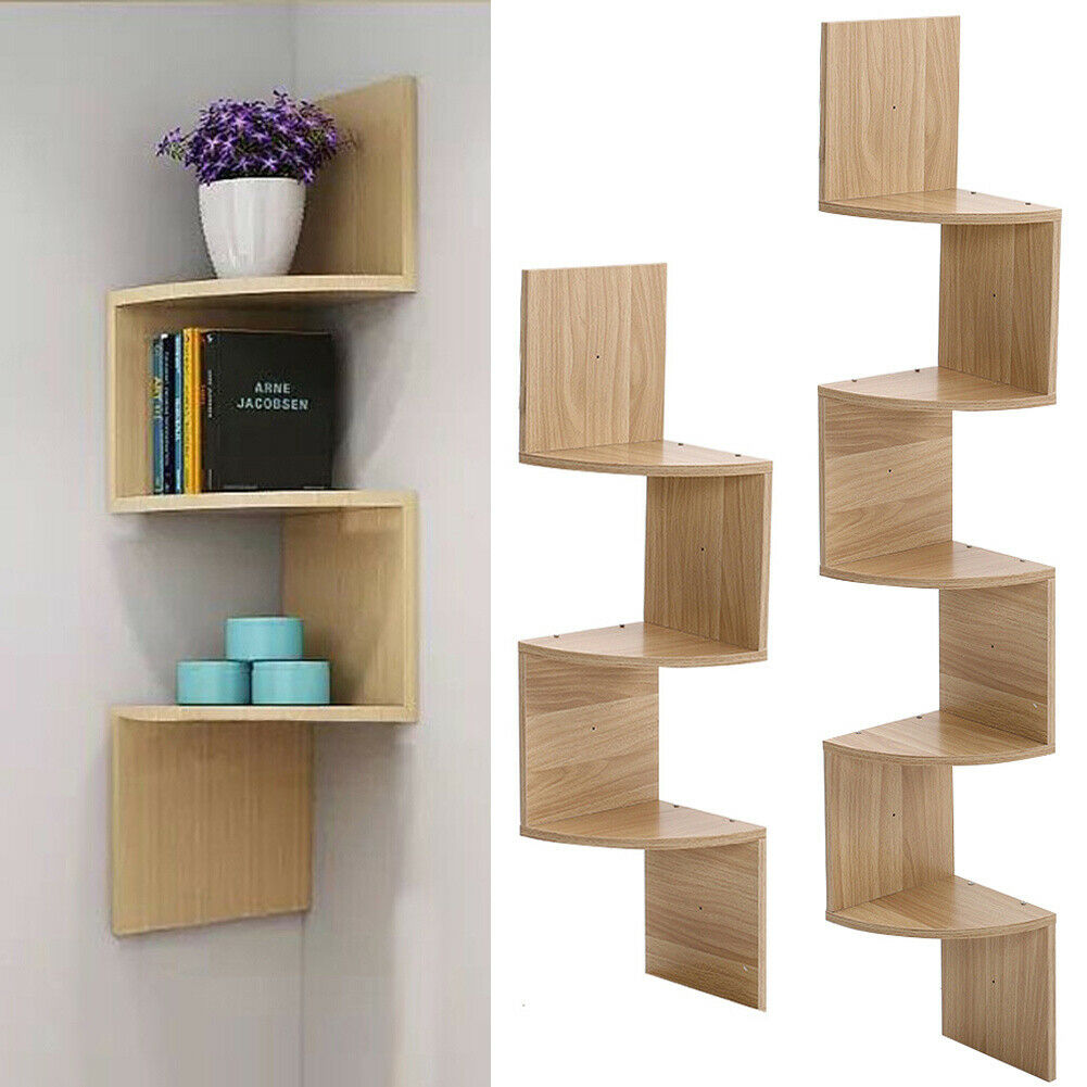 3/5 Tier Wood Floating Shelf Corner Wall Mounted Storage Display Shelf Bookcase