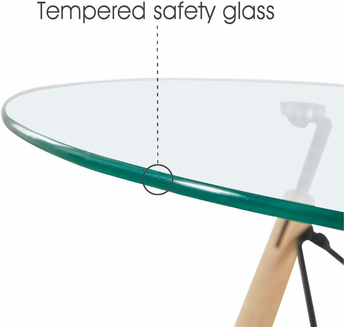 Round Dining Table, Scandinavian Glass Top Kitchen Table with Solid Beech Legs