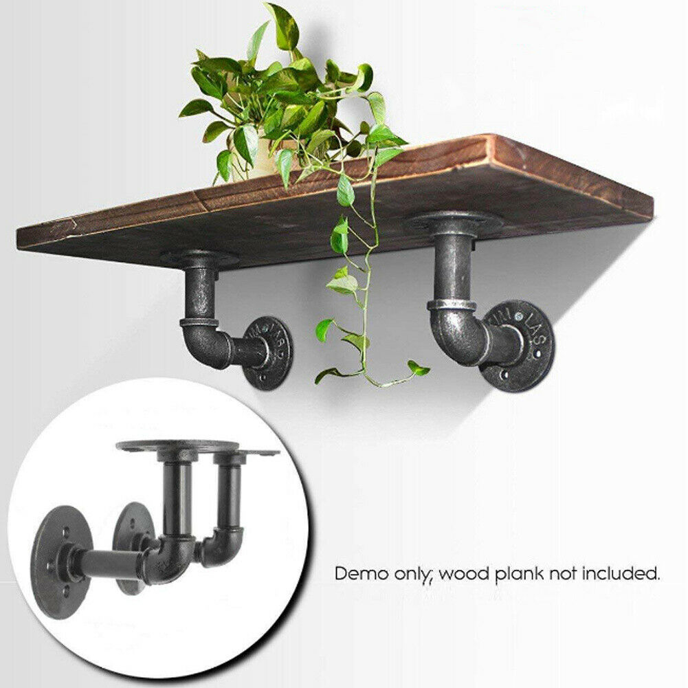 2 Pipe Rustic Shelf Brackets Scaffold Board Floating Shelves Display Holder Rack