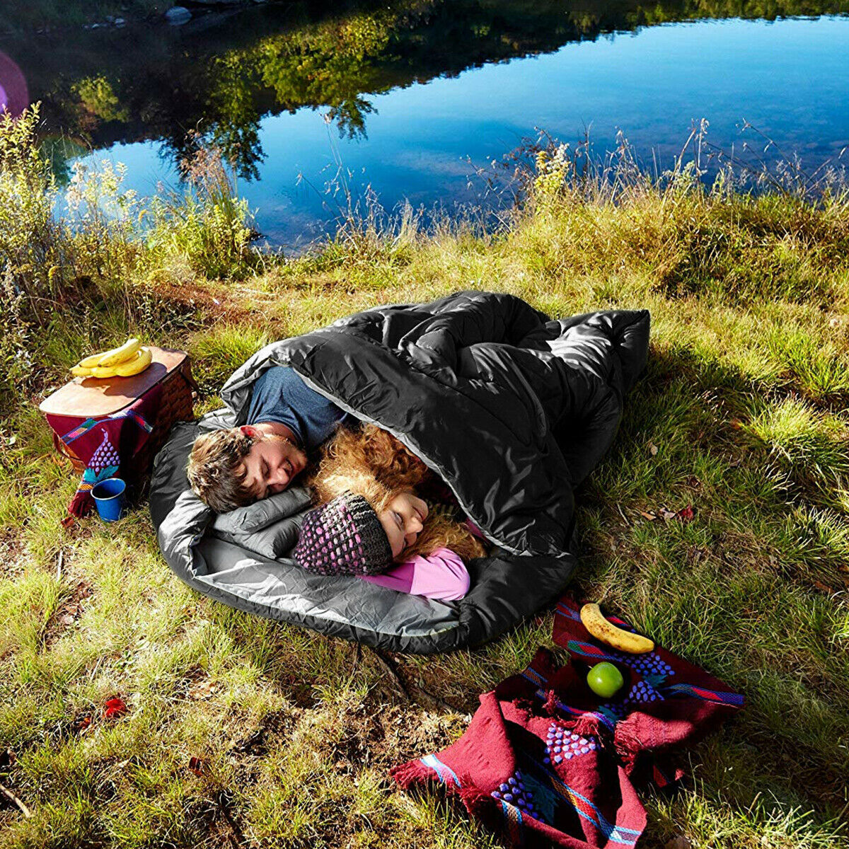 Waterproof Double Sleeping Bag Outdoor Camping Single Convertible W/ Pillows&Bag