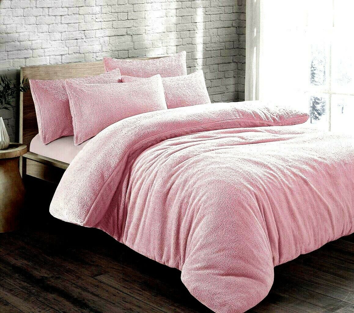 Teddy Bear Fleece Duvet Cover Set Pillow Case Sherpa Thermal Warm Soft Bedding