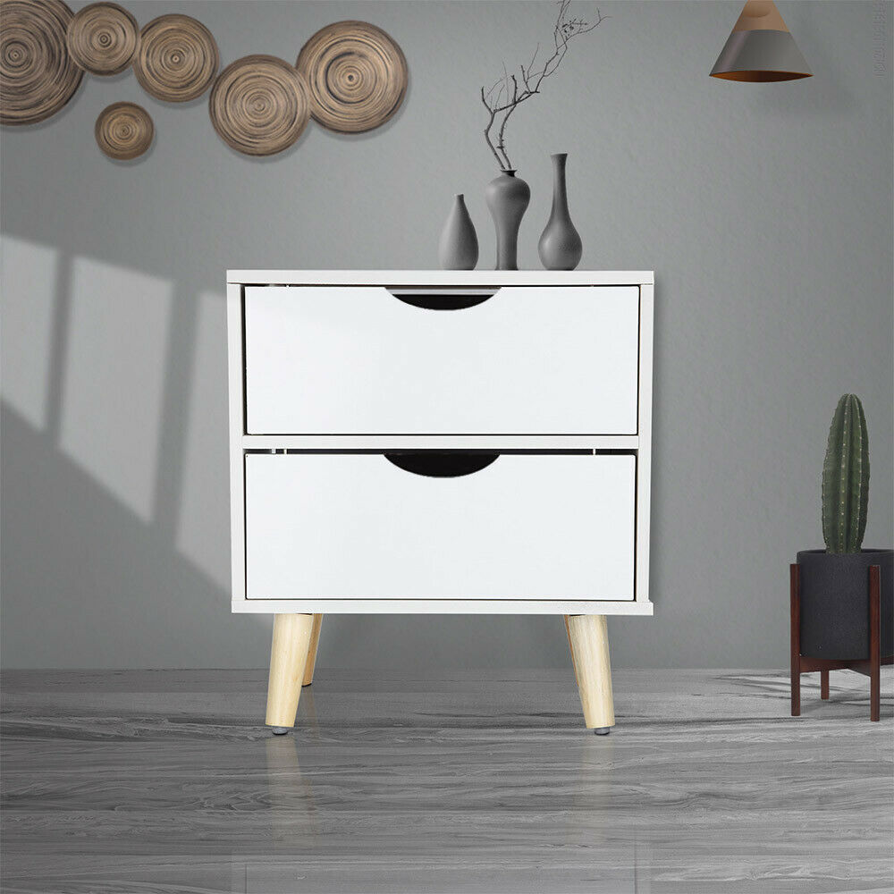 Wooden Bedside Table Cabinet Bedroom Storage Furniture Nightstand with 2 Drawer