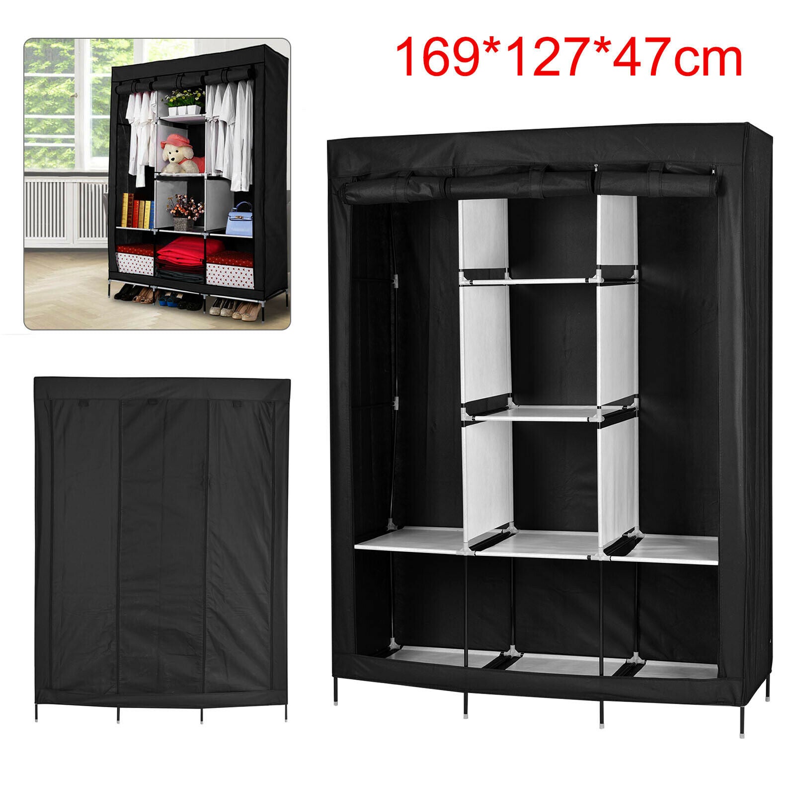 50" Fabric Fold Cloth Wardrobe Closet Portable Organizer Hanging Bedroom Storage