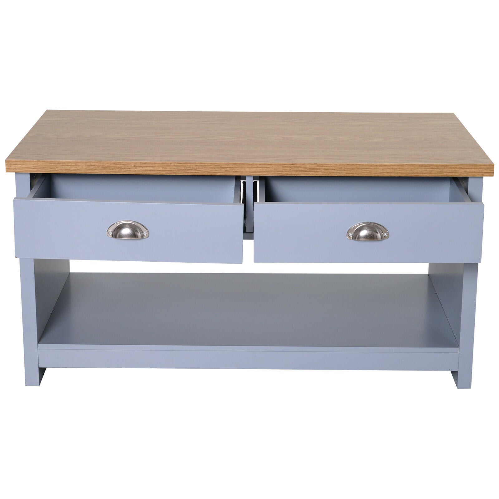 Coffee Table w/ 2 Drawers Open Display Wood Effect Tabletop Retro Style