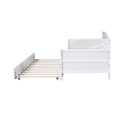 3ft Single Bed Wooden Day Bed Trundle Bed with Pull Out Trundle Guest Bed HT