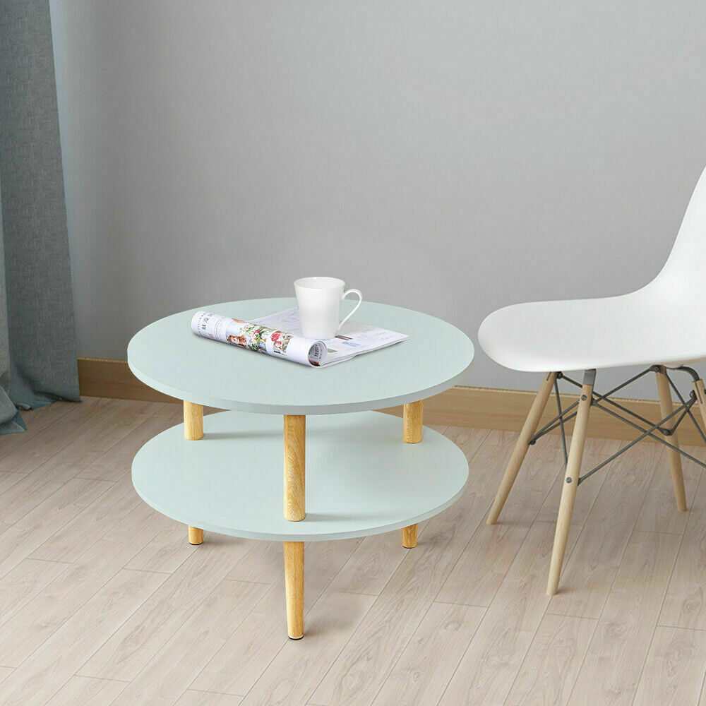 2 Tier Coffee/Tea Table Side End Tables Living Room Sofa Storage Round Wooden