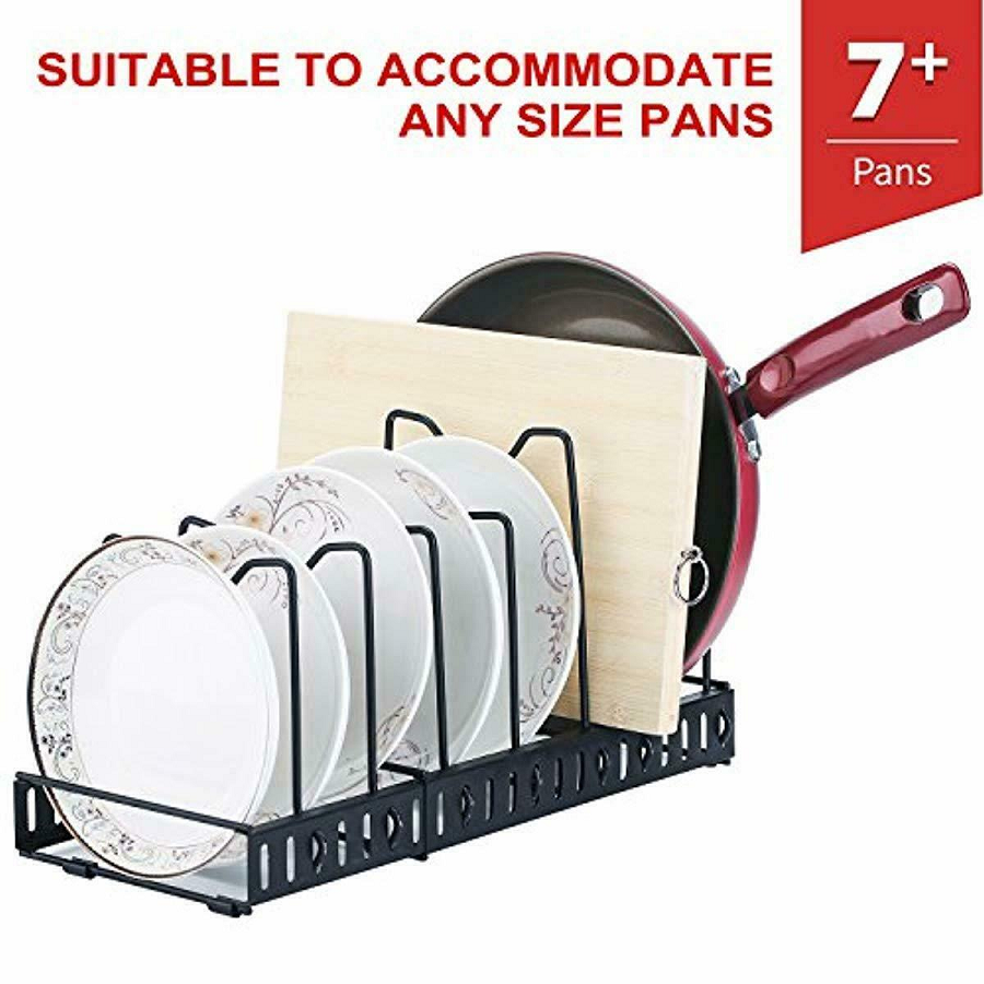 Adjustable Kitchen Cabinet Pantry Pan and Pot Lid Organizer Rack Holder Brown