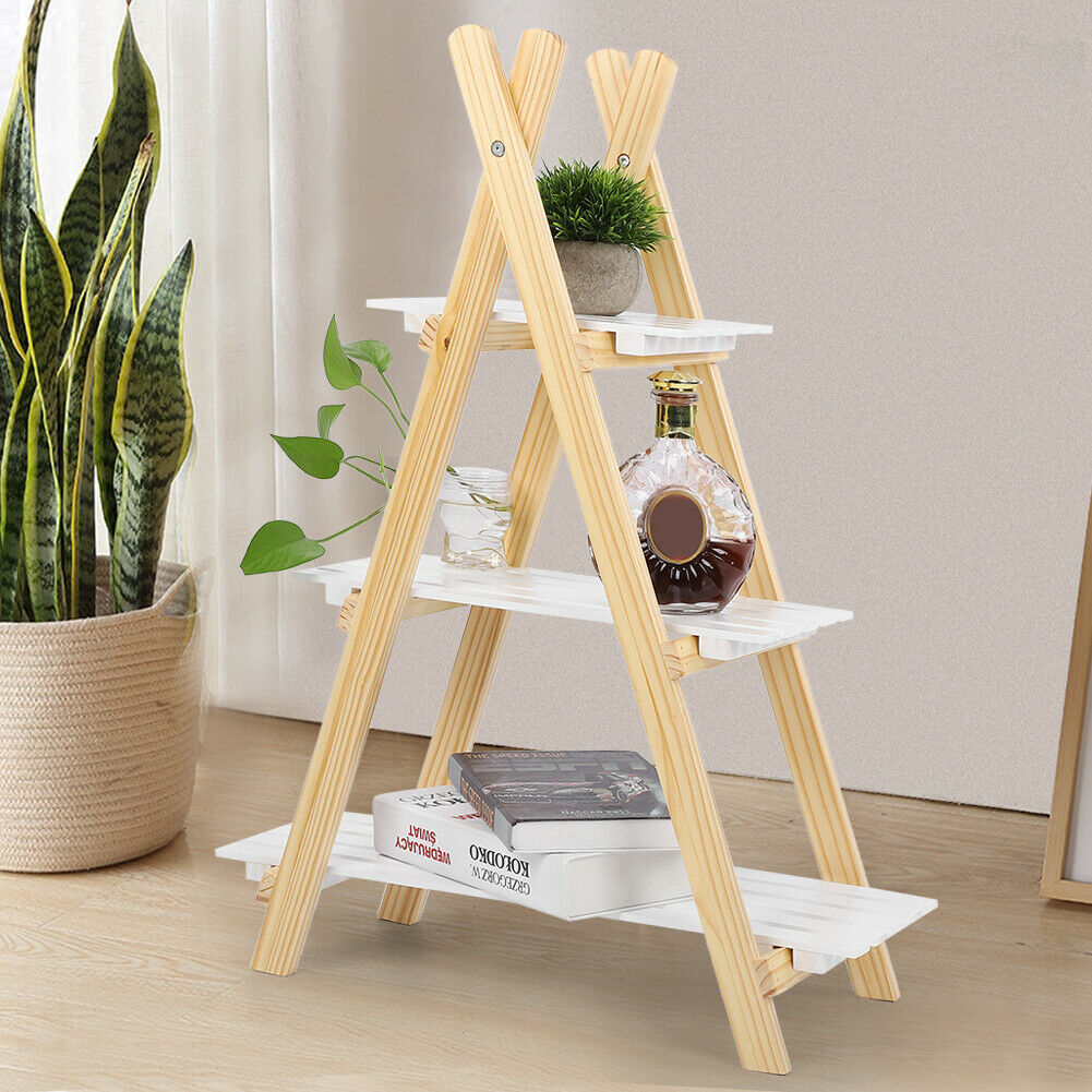 3 Tier Ladder Shelf Storage Shelving Unit Bookcase Rack Plant Display Stand Wood