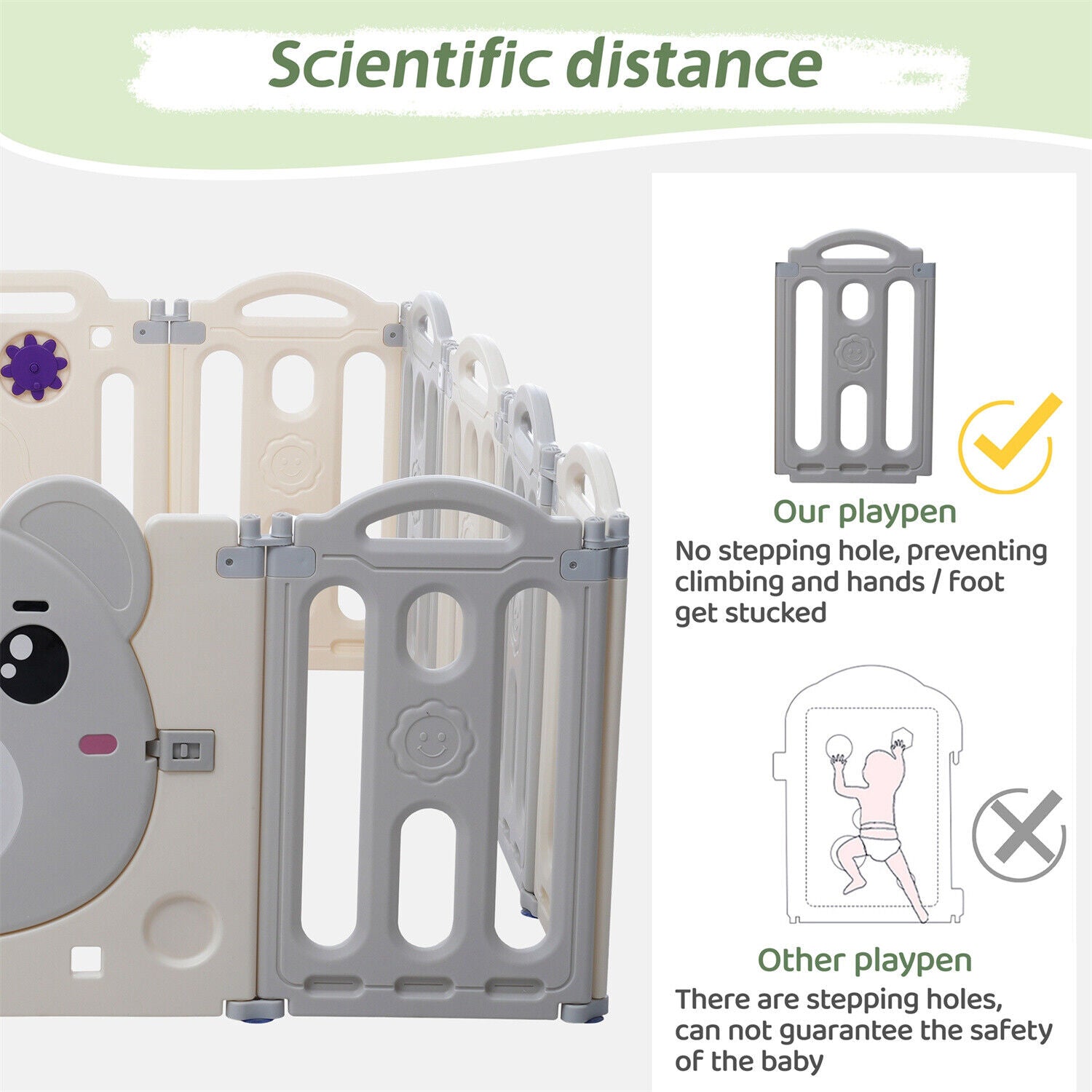 14 Panels Baby Playpen Foldable Kids Safety Activity Center HDPE Yard Fence Grey