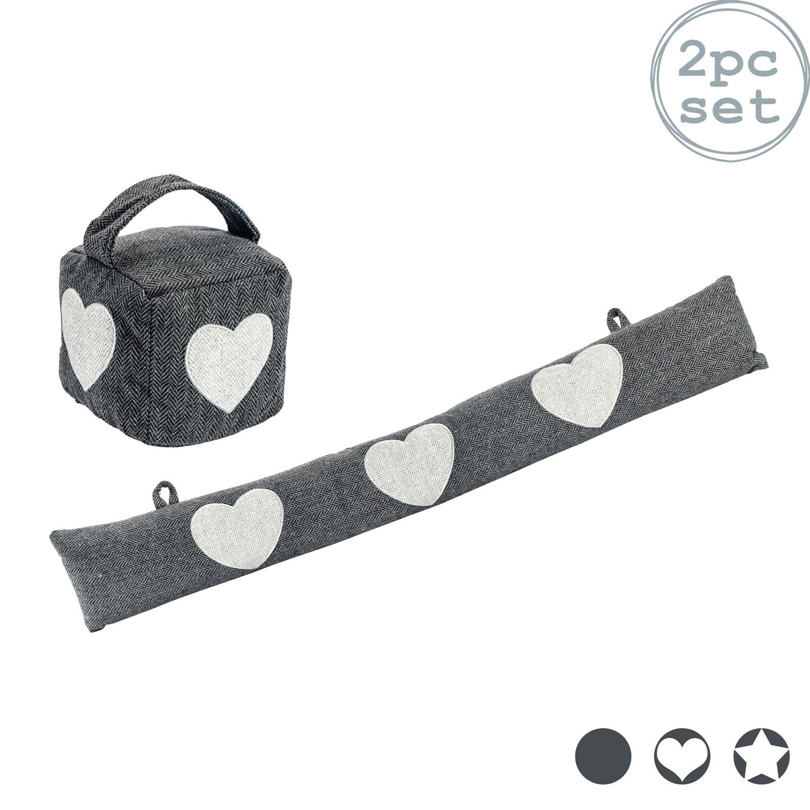 Doorstop Stopper Decorative Cushion Grey Herringbone Set of 2