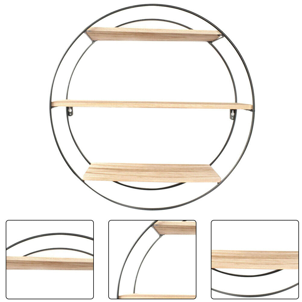 3 Tiers Metal Frame Wood Shelves Rack Wall Floating Storage Display Organizer UK