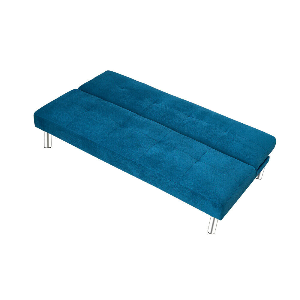 3 Seater Blue Faux Suede Fabric Sofa Bed Recliner Sofabed Lounger Furniture