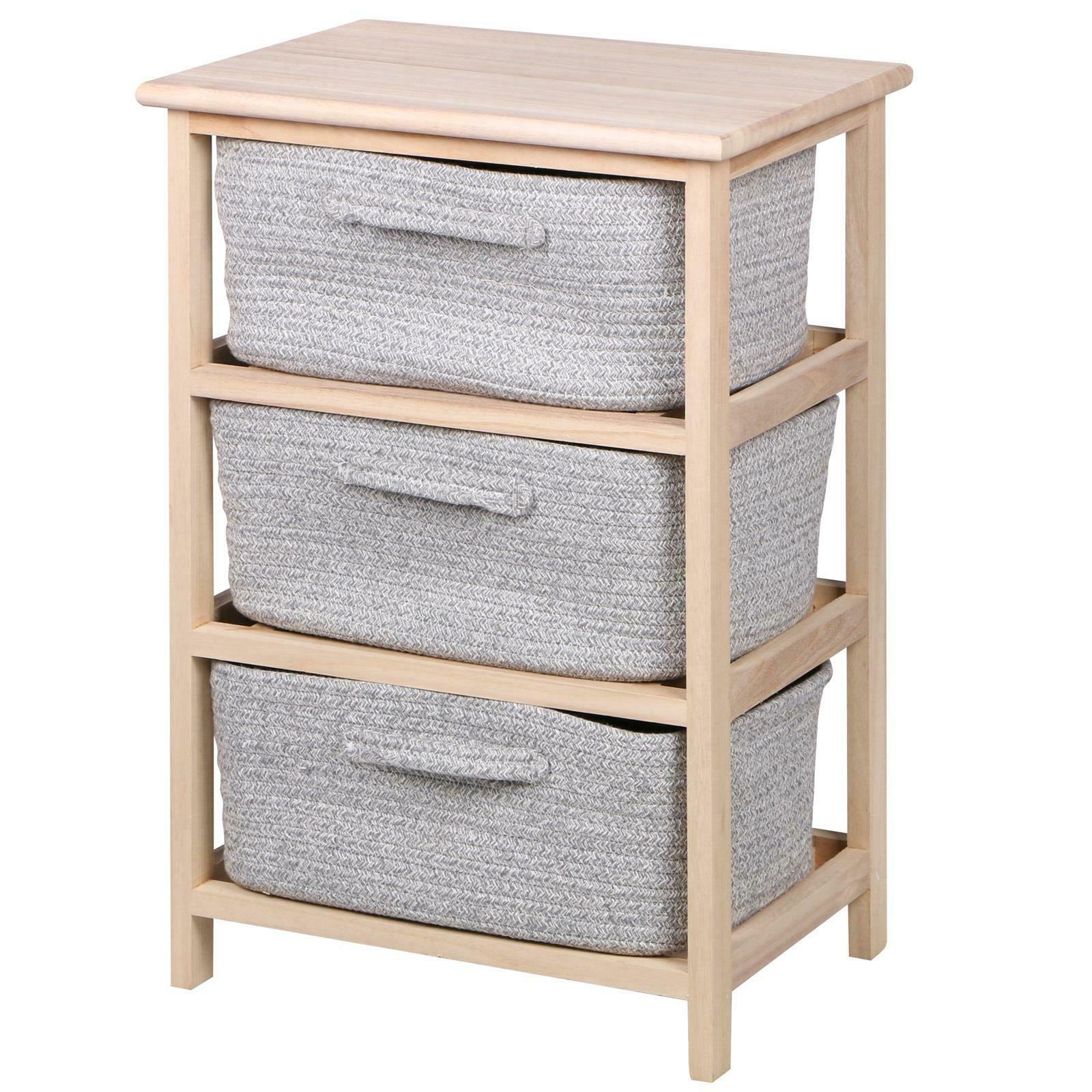 3 Tier Drawers Wooden Storage Cabinet Rack Grey Baskets Bedroom Unit Furniture