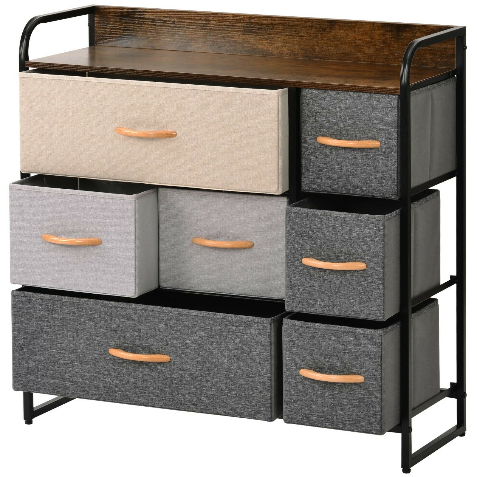 Bedside Cabinet Storage Unit Chest Of 7 Drawers Steel Frame Non-woven fabric