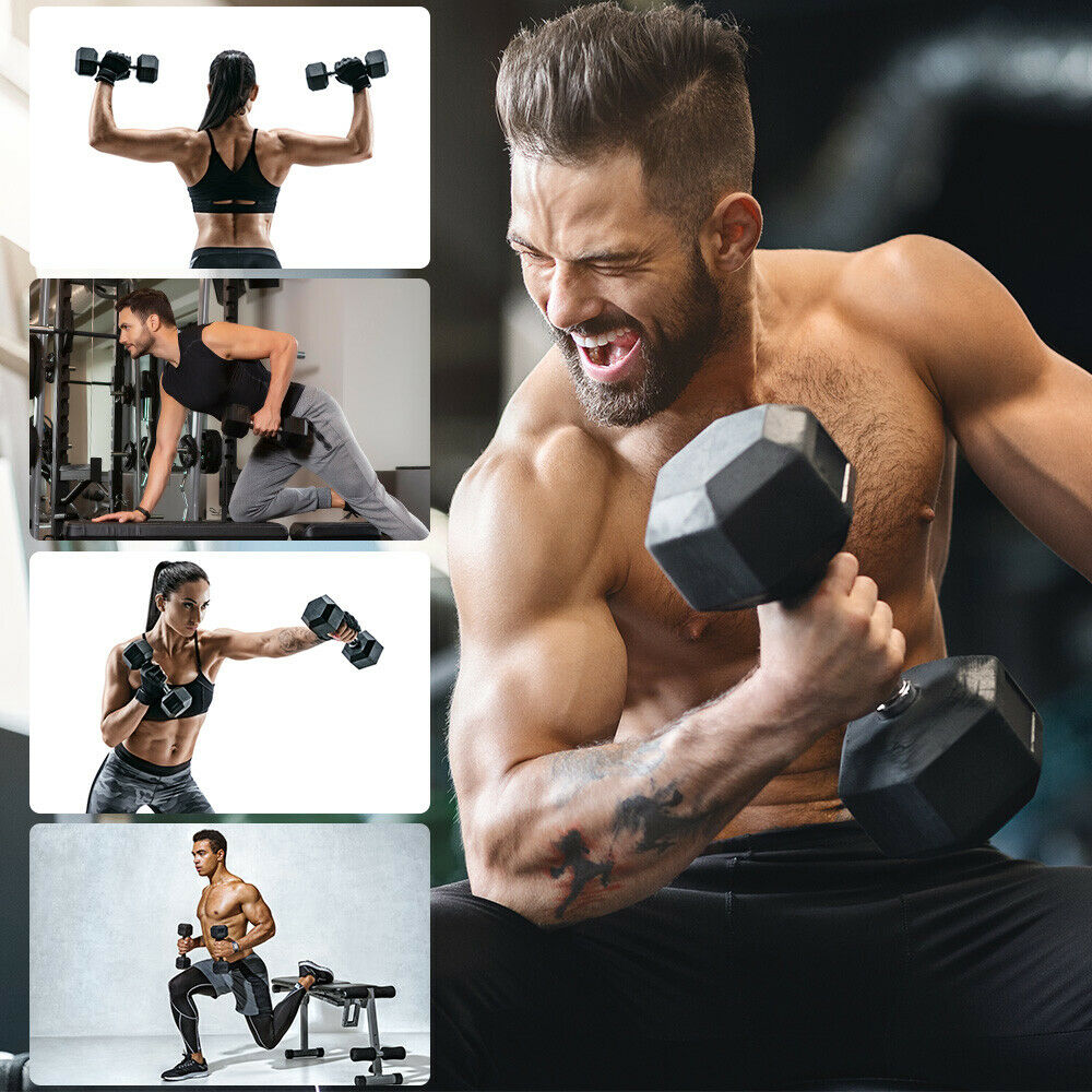 2x10kg Dumbells Cast Iron Rubber Encased Hexagonal Dumbbells Home Gym Weight Set