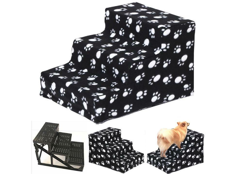 3 Steps Portable Dog Puppy Ladder Doggy Pet Soft Stairs With Paw