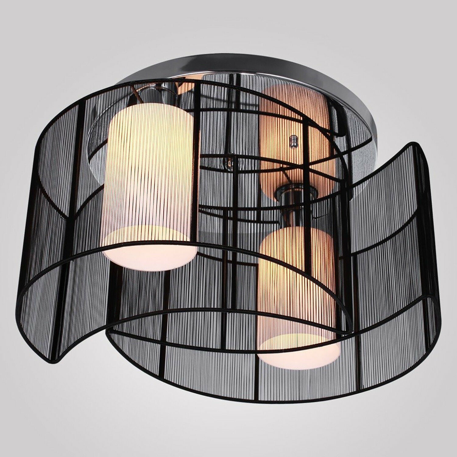 Chrome Fabric Chandelier Flush Mount Ceiling Lamp Light