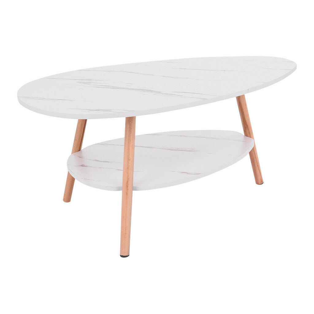 Household Furniture Oval Top Table Living Room Coffee Table Two-story Wooden Leg