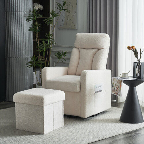 Swivel Chair with Ottoman Footrest Stool Armchair Single Padded Seat Sofa HT