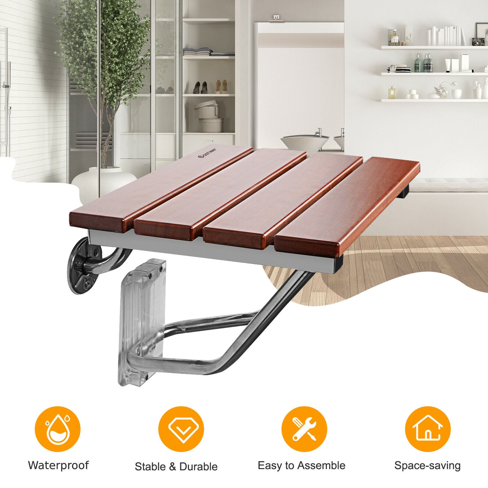Folding Shower Seat Bench Wall Mounted Bathroom Seat Stool Elderly Disabled