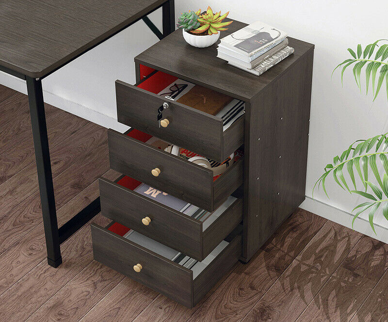 3/4Drawers Filing Cabinet Under Desk Office Storage w/Wheel Bedside Table Lock