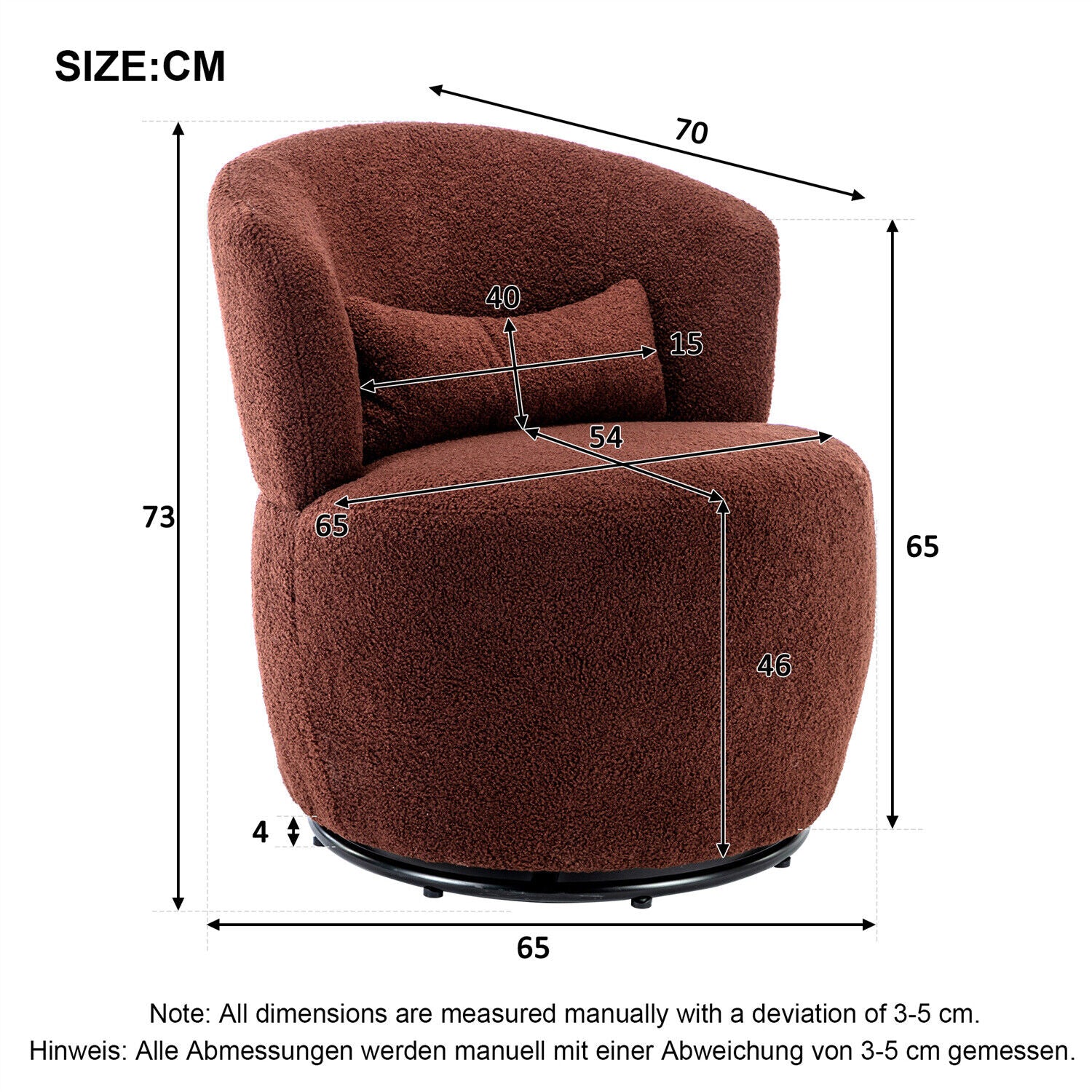 Swivel Tub Chair Teddy Fabric Accent Armchair Barrel Chairs Reading Chair HT
