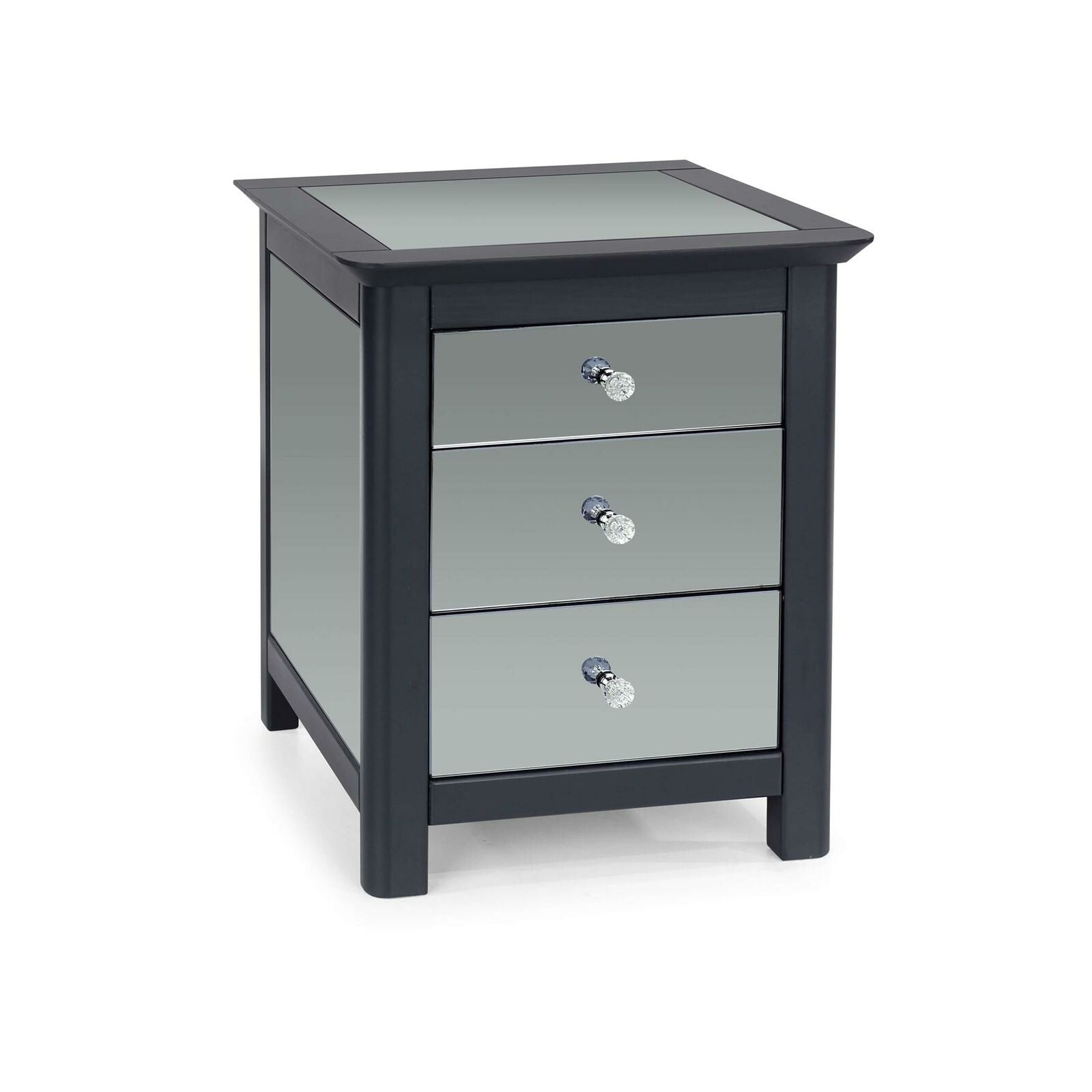 3 Drawer Mirrored Bedside Table Cabinet Bedroom Furniture Storage Nightstand
