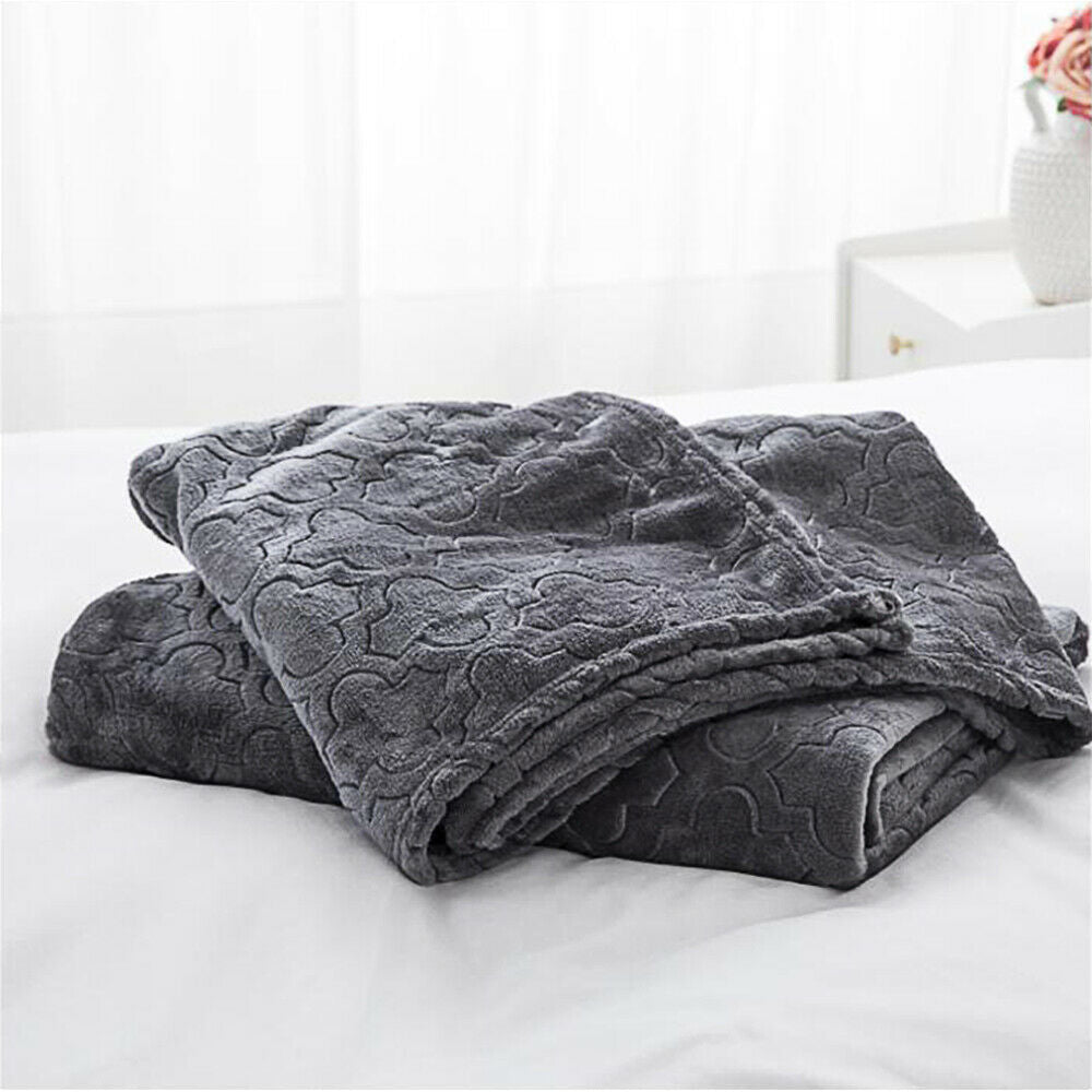 Heavy Snuggle Mink Throw Large Grey Double Bed Blanket Thick Warm Fleece Throw
