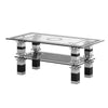 Glass Living Room Coffee Table With Lower Shelf Black Modern Rectangle Tea Table