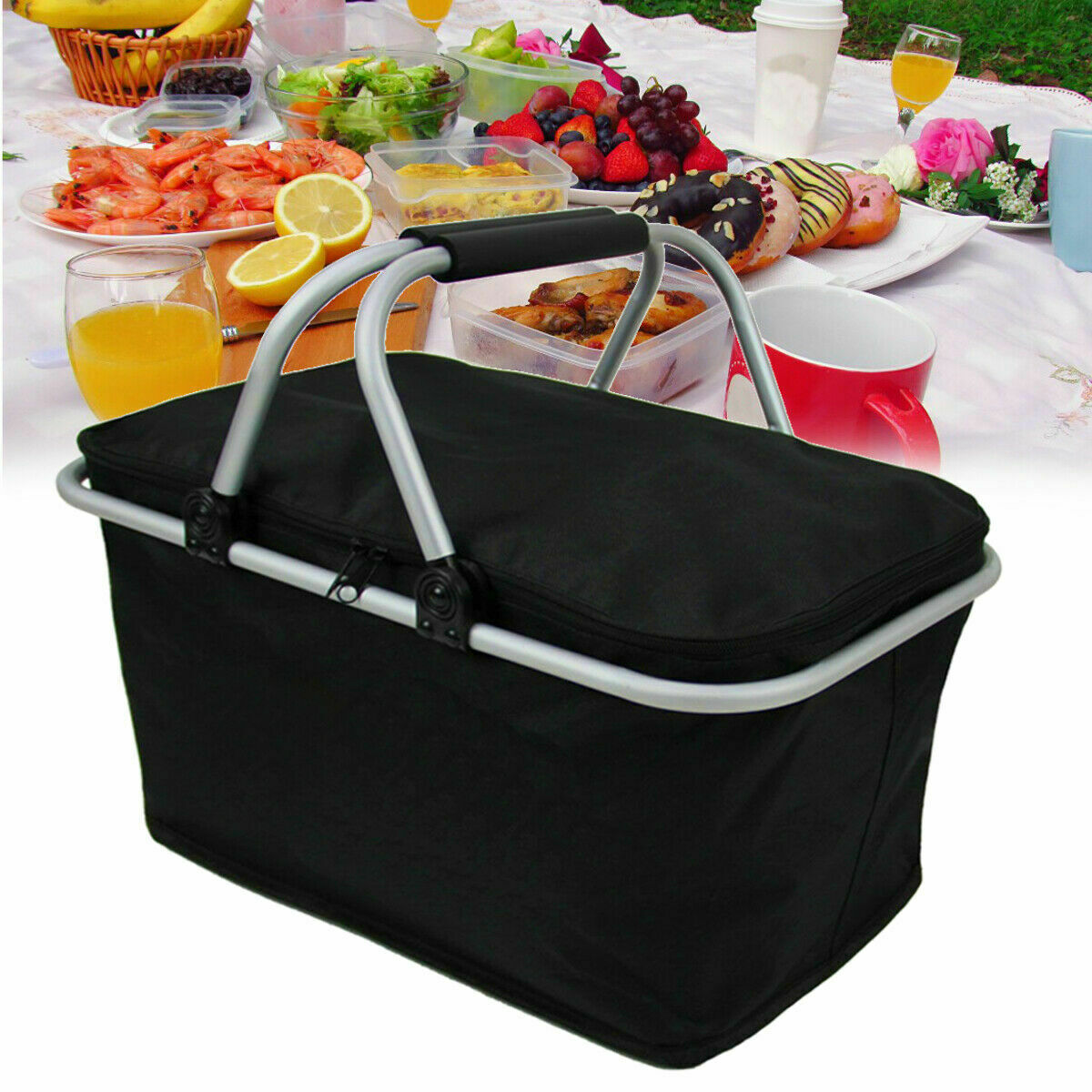 30L Insulated Folding Picnic Camping Shopping Cooler Cool Hamper Basket Bag Box