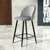 2× Grey Kitchen Breakfast Bar Stools Velvet Padded Seat Metal Legs Modern Pub