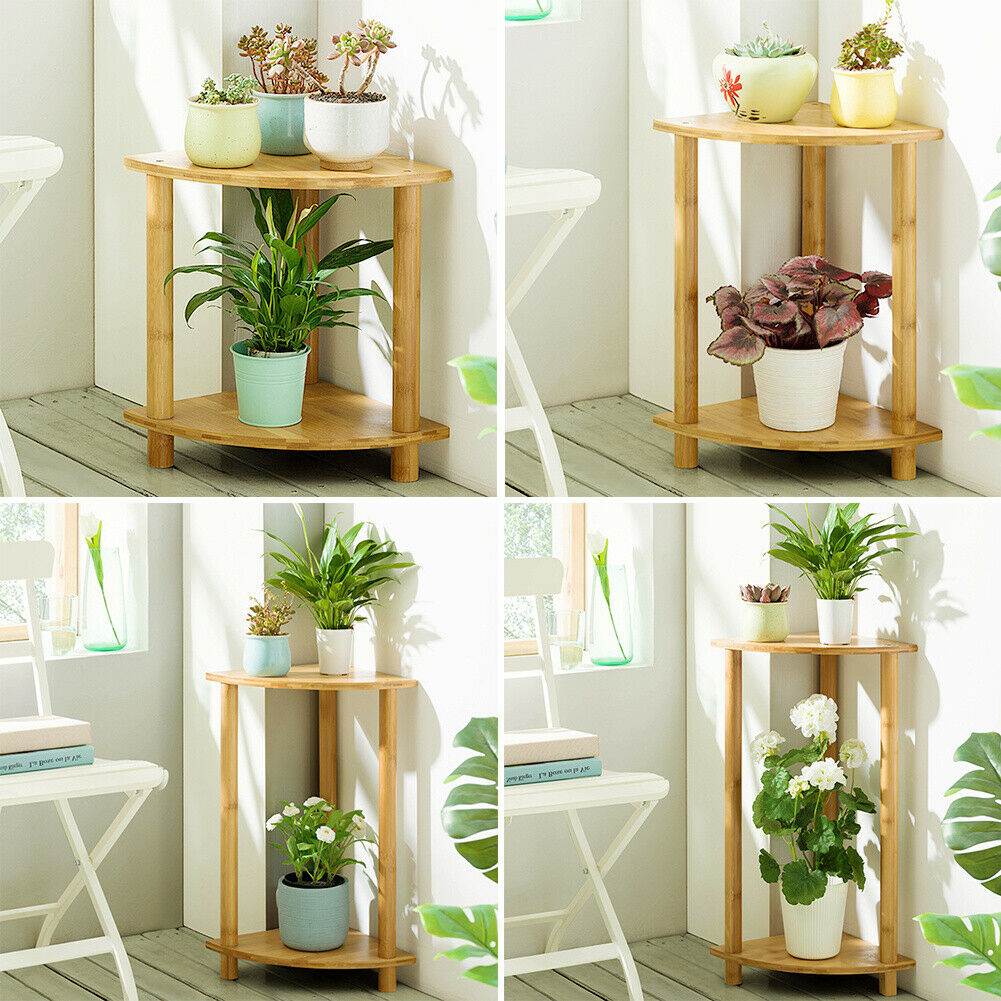 2 Tier Corner Rack Storage Shelves Sofa Side End Coffee Table Plant Holder Stand