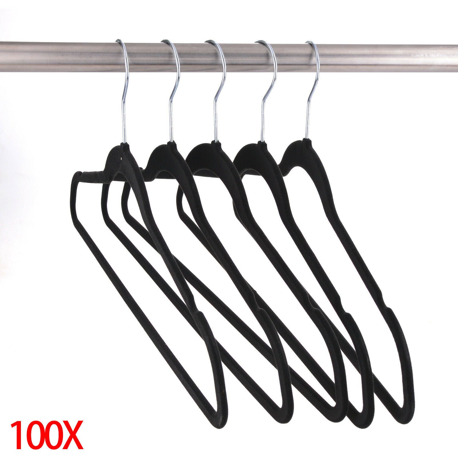 100× Strong Non Slip Velvet Flocked Clothes Hangers Curved Dresses Coat Hanging
