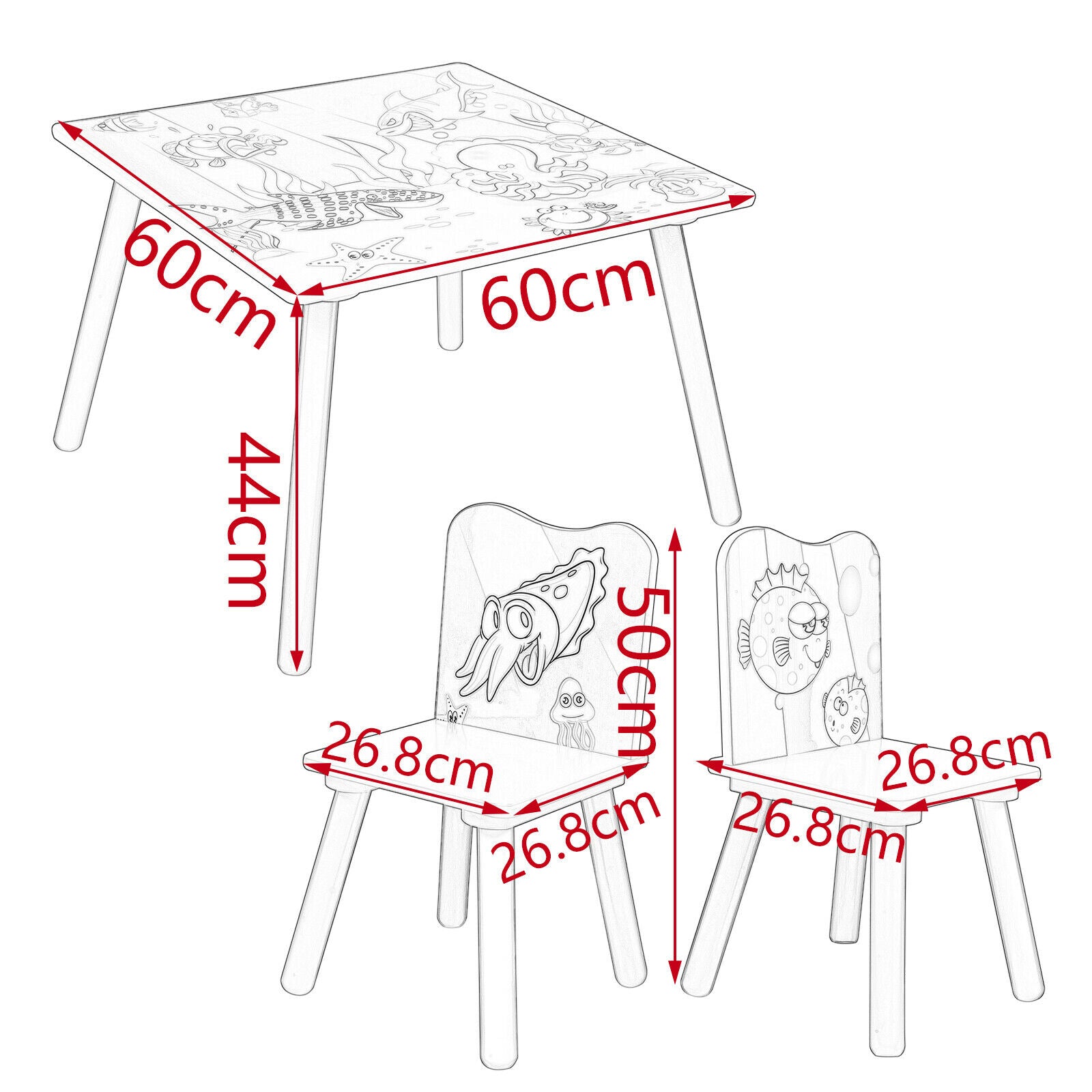 Kids Table and Chair Set Themed Wooden Kids Activity Nursery Playroom Furniture