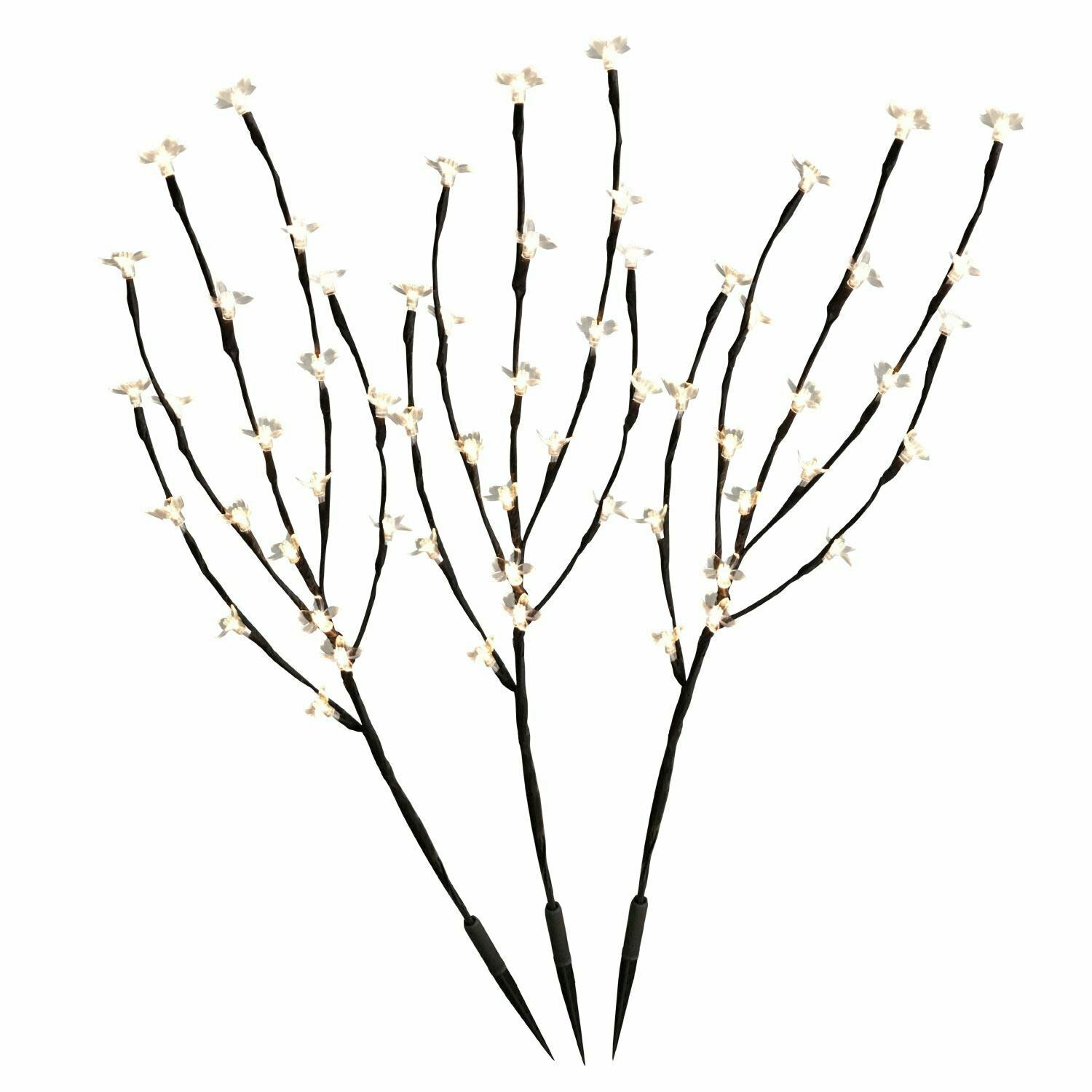 3 X WARM WHITE SOLAR GARDEN ORNAMENTAL STYLISH BLOSSOM BRANCH TREE 60 LED LIGHTS