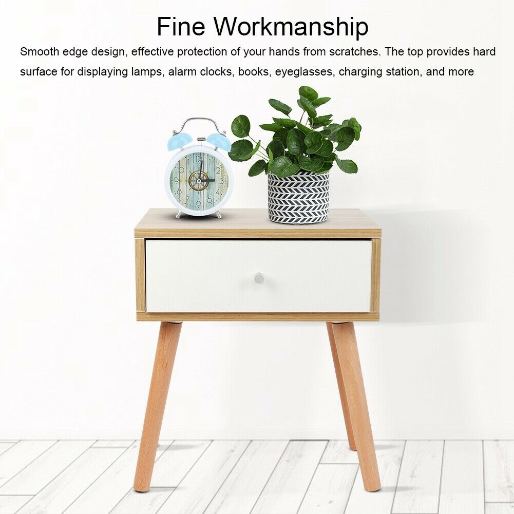 Bedside Wooden Side Table Nightstand with 1 Drawers Cabinet Bedroom Furniture