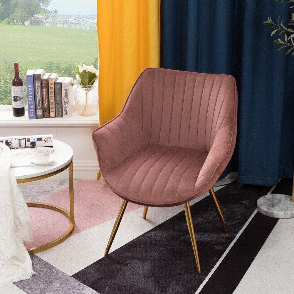 2Pcs Blush Pink Velvet Scallop Shell Accent Dining Chairs Dressing Vanity Chair