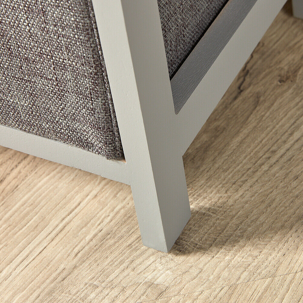 Grey Wooden Storage Unit 3 Drawer Fabric Basket Chest Organiser Bedroom Hallway