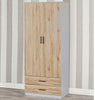 Tall Wooden 2 Door Wardrobe With 2 Drawers Bedroom Storage Hanging Bar Clothes