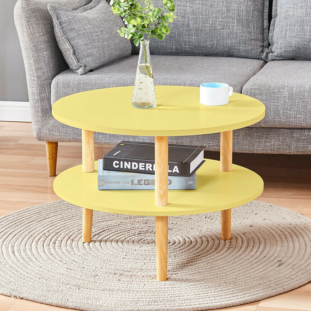 2 Tier Coffee/Tea Table Side End Tables Living Room Sofa Storage Round Wooden