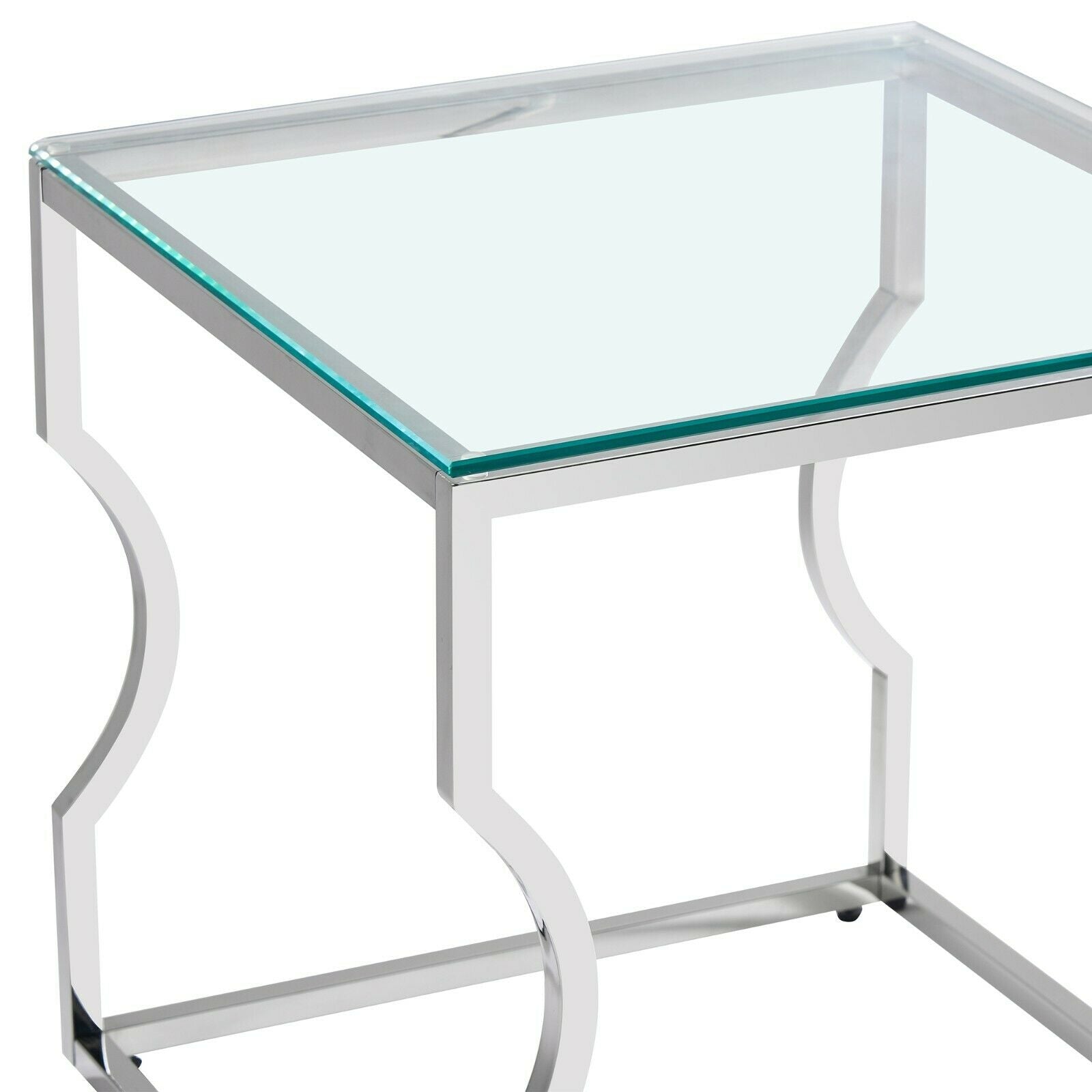 Console Coffee End Table Tinted Tempered Glass Furniture Chrome Crescent Leg