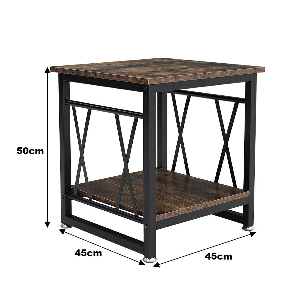 2 Tier Side End Table Industrial Rustic Wood Metal Bedside Nightstand Lamp Table