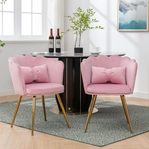 2pcs Velvet Dining Chairs Armchair Upholstered Accent Chair w/Gold Metal Legs HT