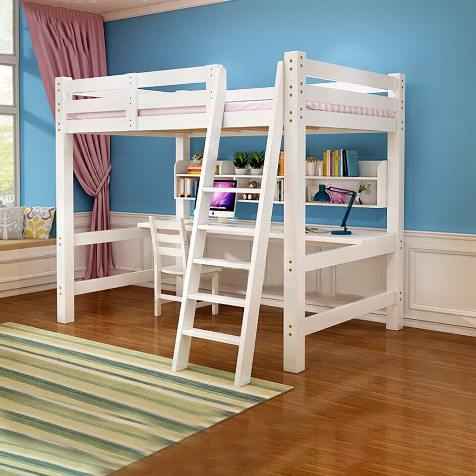 3FT High Sleeper Loft Cabin Bed For Child Kid Wooden Bunk Bed Frame Ladder White