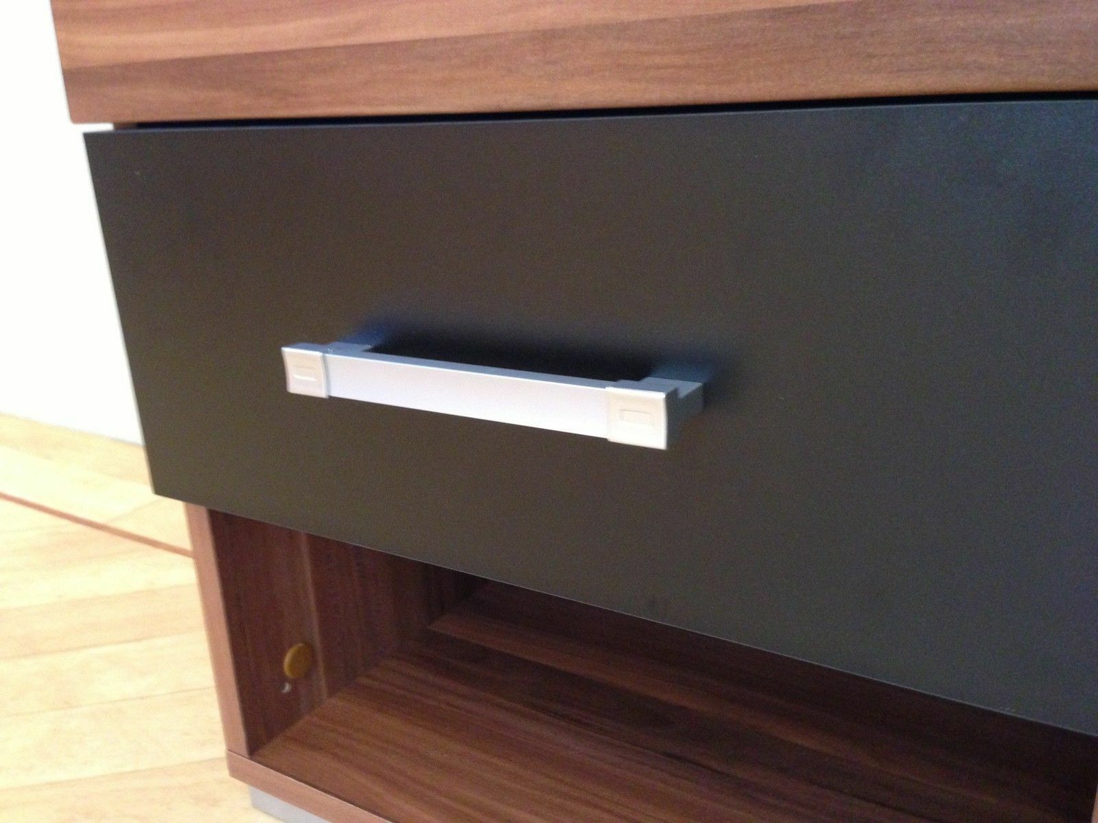 Black & Walnut Bedside Table / Cabinet with 1 Drawer Bedroom Furniture *NEW*