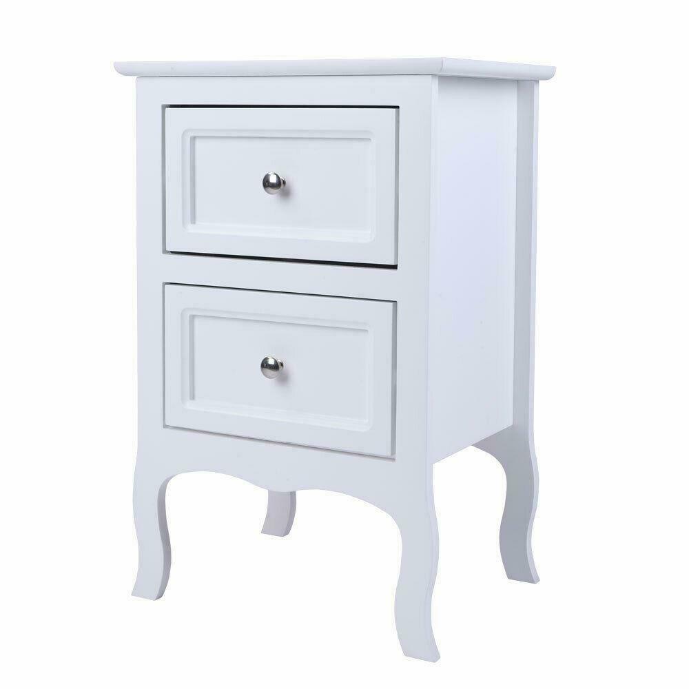 Pair of White Bedroom Bedside Table Unit Cabinet Nightstand with 2 Drawers